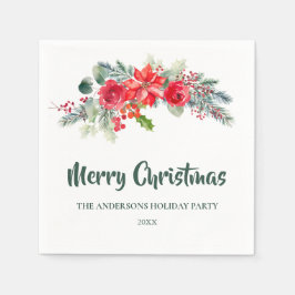 Elegant Vattenfärgen Blommigt jul Party Pappersservett