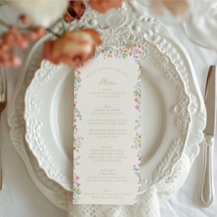 elegant, vattenfärgen blommigt vår bröllop meny