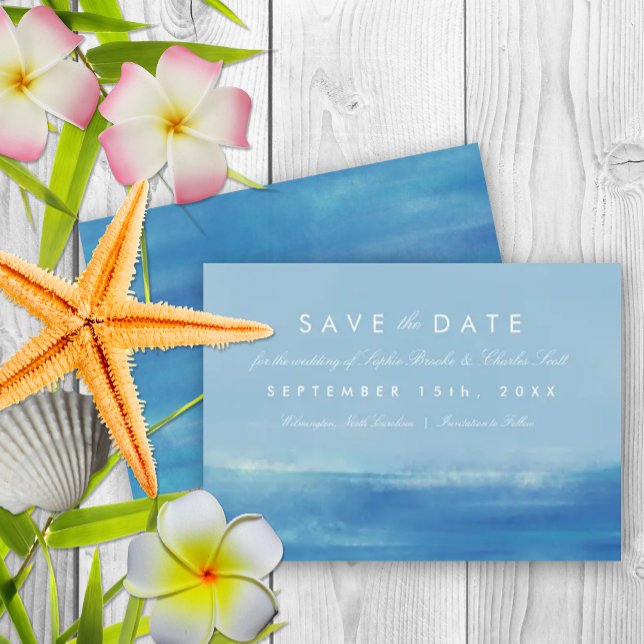 Elegant Vattenfärgen Bröllop spara datum Datumet (Elegant watercolor beach themed save the date)