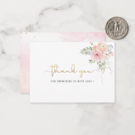 Elegant Vattenfärgen Flicka Guld Rosa Blommigt Tha Anteckningskort