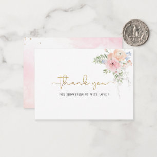 Elegant Vattenfärgen Flicka Guld Rosa Blommigt Tha Anteckningskort