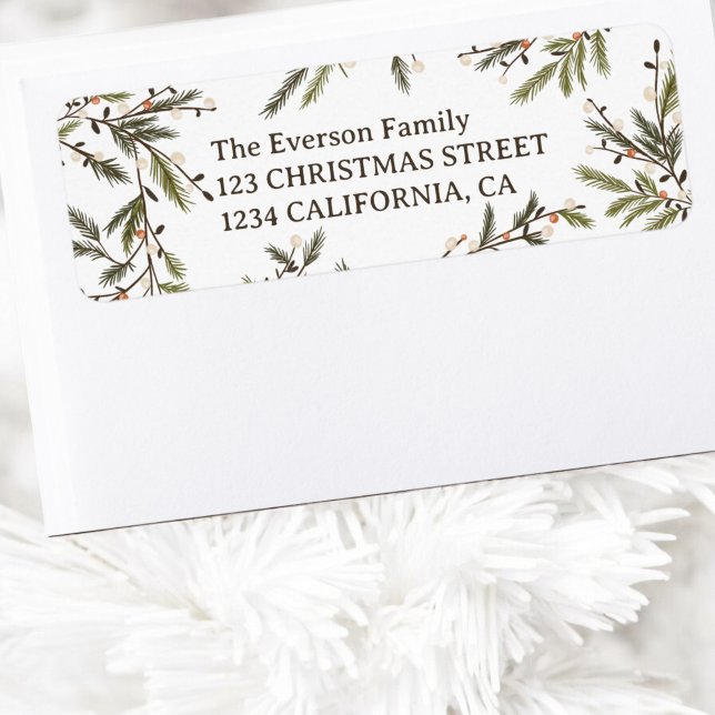Elegant Vattenfärgen Gräs Grenar Utandningsjul Returadress Etikett (Elegant Watercolor Pine Branches Wreath Christmas Label)