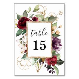 Elegant Vattenfärgen Guld Deep Red Blommigt Bordsnummer