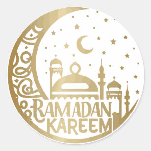 Elegant vattenfärgen Guld Ramadan Kareem Mubarak Runt Klistermärke