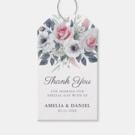 Elegant Vattenfärgen Ro Blue Bröllop Tack Presentetikett