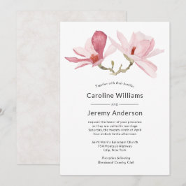 Elegant Vattenfärgen Rosa Magnolia Bröllop Inbjudningar