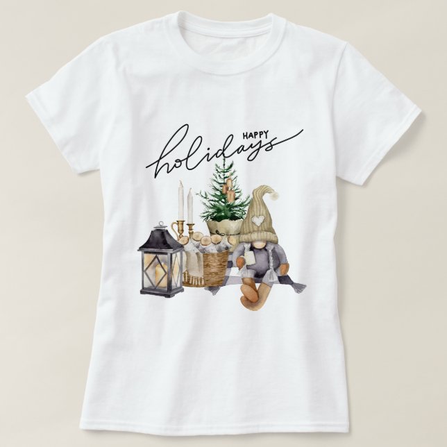 Elegant vattenfärgen Santa med gräs träd Helgdag T Shirt (Design framsida)