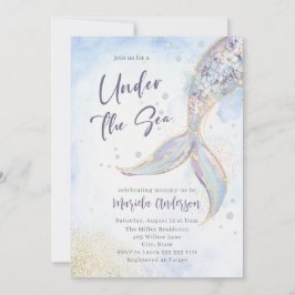 Elegant Vattenfärgen Sjöjungfru Svan under Sea Bab Inbjudningar