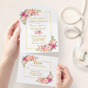 Elegant Vattenfärgens Blommigt Rosa  Guld