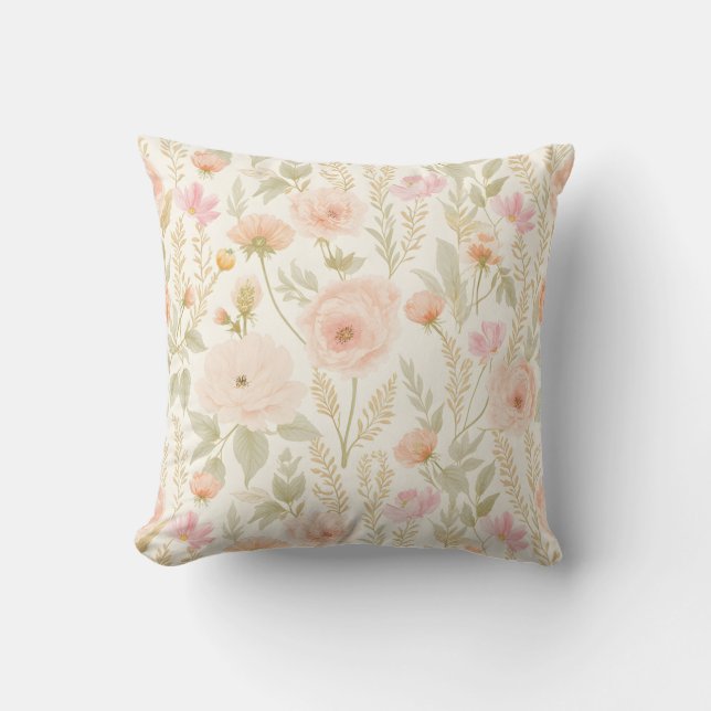 Elegant Vattenfärgens Blommigt Sömlös Mönster Kudde (Framsida)