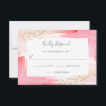 Elegant Vattenfärgens Rosa och Guld Bat mitzvah OSA Kort<br><div class="desc">Dessa vackra och elegant Bat mitzvah svarskort för osa har trendig vattenfärgsfläckar i feminina skuggor av rosa,  koral och orange,  med faux guld glitter-konfetti.</div>