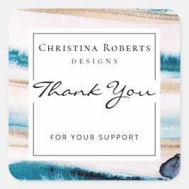 Elegant Vattenfärger blå Guld Tack Fyrkantigt Klistermärke