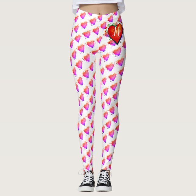 Elegant Vattenfärgfjädrar Anpassningsbar Leggings (Framsida)