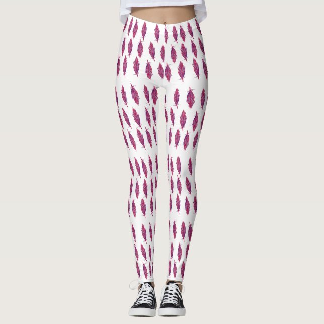 Elegant Vattenfärgfjädrar Anpassningsbar Leggings (Framsida)