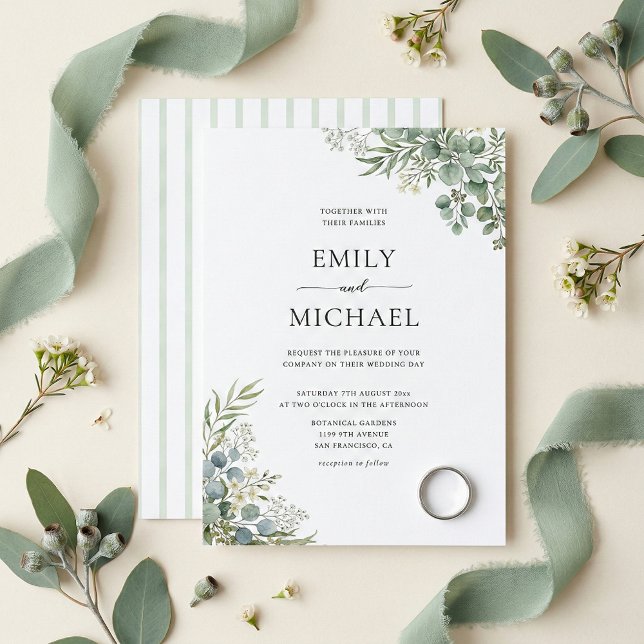 Elegant vattenfärggrönska bröllop inbjudningar (Skapare uppladdad)