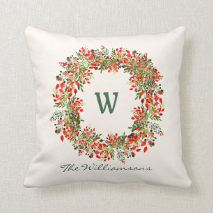 Elegant Vattenfärgning Greenery WAN Monogram Anpas Kudde
