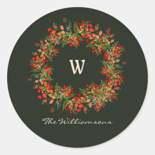 Elegant Vattenfärgning Greenery WAN Monogram Anpas Runt Klistermärke
