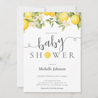 Elegant Vattenfärgning Lemon Baby Shower Inbjudningar