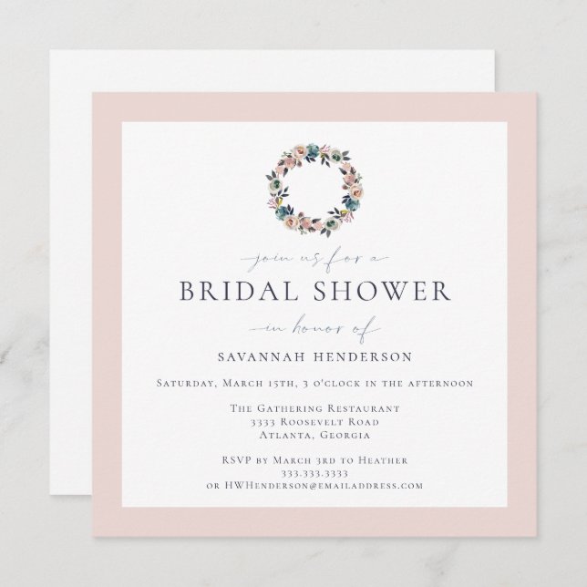 Elegant Vattenfärgning Rosa Blåvitans Möhippa Inbjudningar (Fram/baksida)