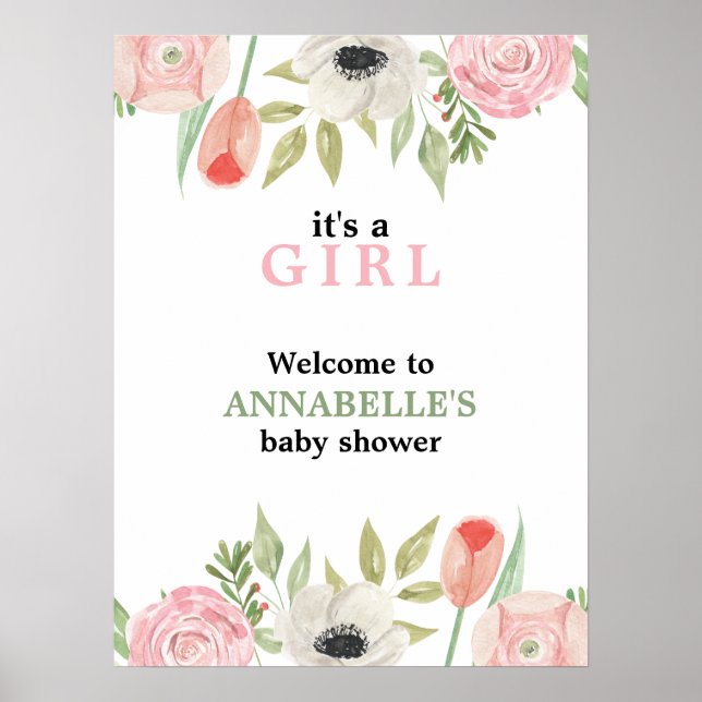 Elegant Vattenfärgning  Rosa Blommigt Babykläder Poster (Framsidan)