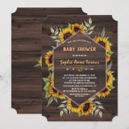 Elegant Vattenfärgning Solblommor Wood Baby Shower Inbjudningar