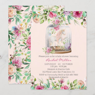 Elegant Vattenfärgning Unicorn Chic Blommigt Baby Inbjudningar