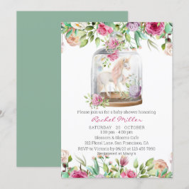 Elegant Vattenfärgning Unicorn Chic Blommigt Baby Inbjudningar