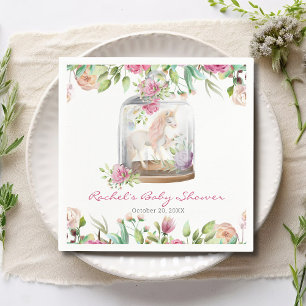 Elegant Vattenfärgning Unicorn Chic Blommigt Baby Pappersservett