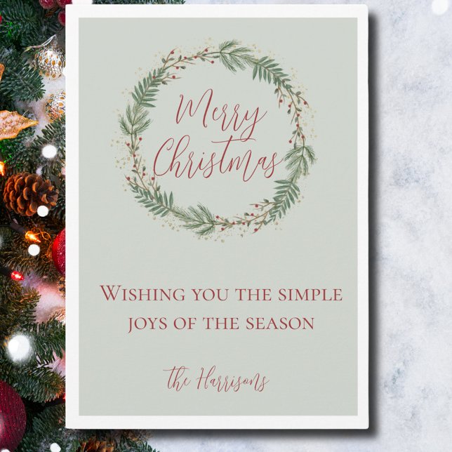 Elegant Vattenfärgning Utandning utan foto jul Julkort (Elegant Watercolor Wreath Non-Photo Christmas Card)