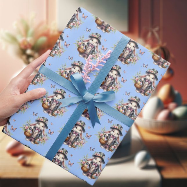 Elegant Vattenfärgning Viktorian Påskhare Flowers Presentpapper (Skapare uppladdad)