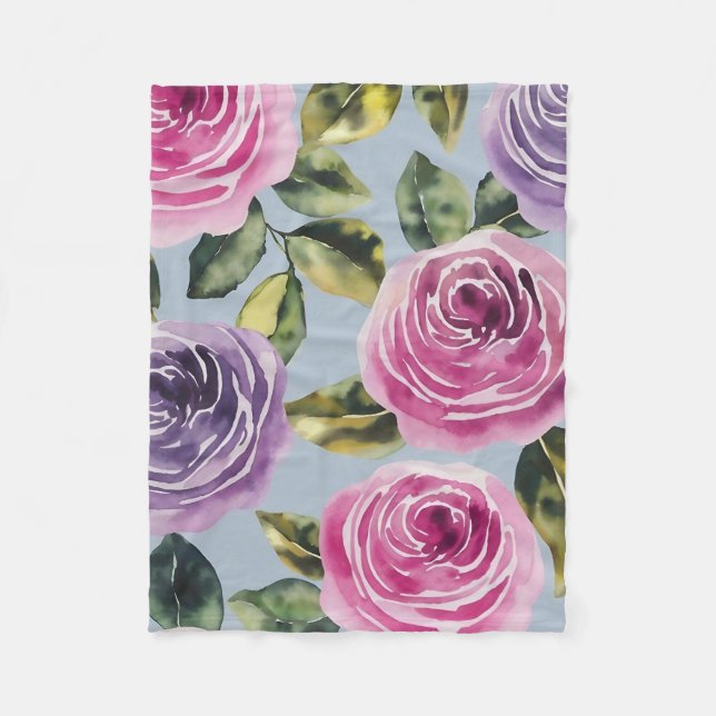 Elegant vattenfärgros blomsterdesign fleecefilt (Framsidan)