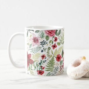 Elegant vattenfärgros och lilja botanisk konst kaffemugg