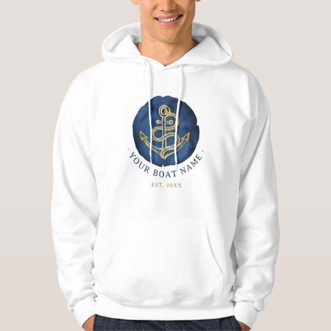 Elegant Vattenfärgsankare Nautisk marin Namn Blue Hoodie (Framsida)