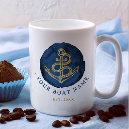 Elegant Vattenfärgsankare Nautisk marin Namn Blue Kaffemugg