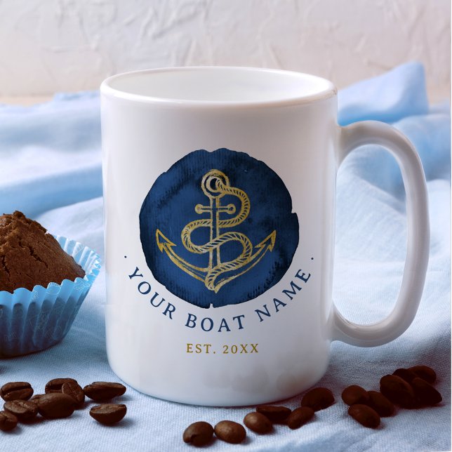 Elegant Vattenfärgsankare Nautisk marin Namn Blue Kaffemugg (Skapare uppladdad)