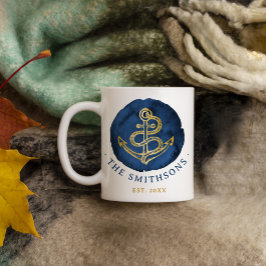 Elegant Vattenfärgsankare Nautisk marin Namn Blue Kaffemugg