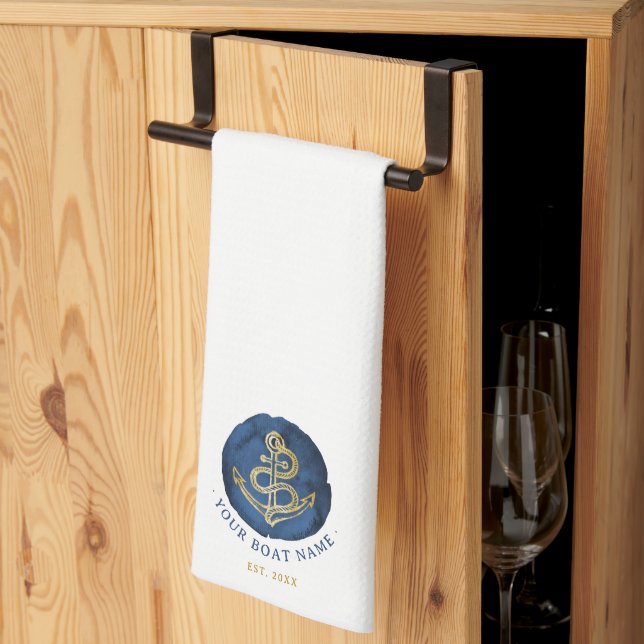 Elegant Vattenfärgsankare Nautisk marin Namn Blue Kökshandduk (Thirds Fold)