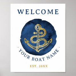 Elegant Vattenfärgsankare Nautisk marin Namn Blue Poster