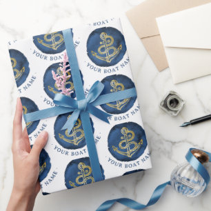 Elegant Vattenfärgsankare Nautisk marin Namn Blue Presentpapper
