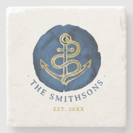 Elegant Vattenfärgsankare Nautisk marin Namn Blue Stenunderlägg