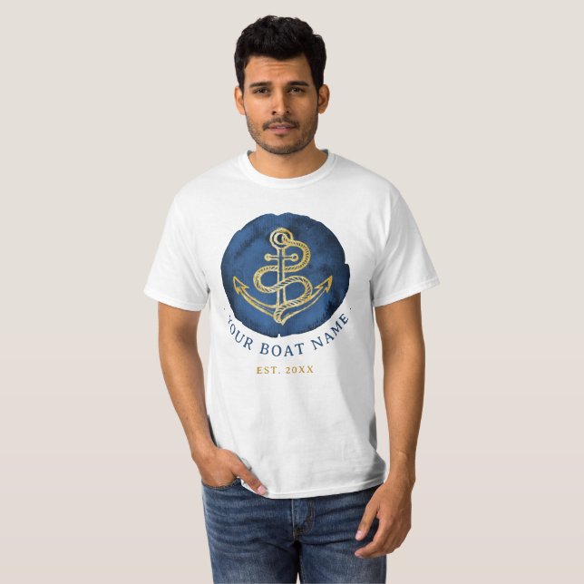 Elegant Vattenfärgsankare Nautisk marin Namn Blue T Shirt (Hel framsida)