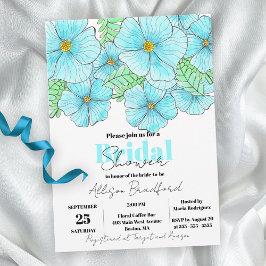 Elegant VattenfärgsAqua Blåa blommor Möhippa Inbjudningar