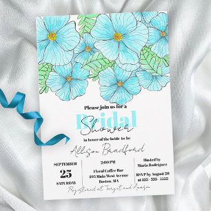 Elegant VattenfärgsAqua Blåa blommor Möhippa Inbjudningar