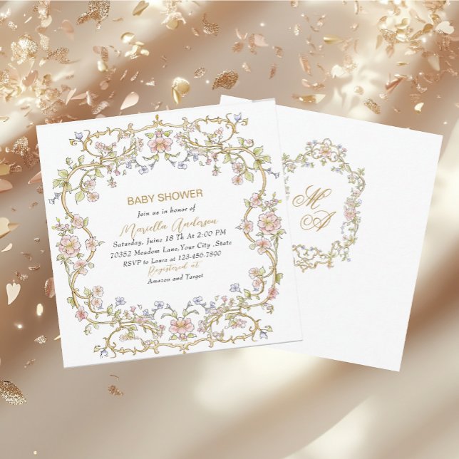 Elegant Vattenfärgsåtercirkulerare Ram Bebisdusch Inbjudningar (Skapare uppladdad)