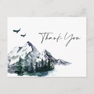 Elegant Vattenfärgsberg Forest Tack QR Vykort