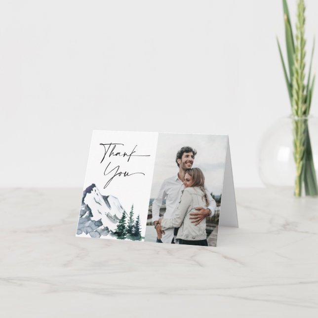 Elegant Vattenfärgsbergsskog Tack Kort (Framsida)