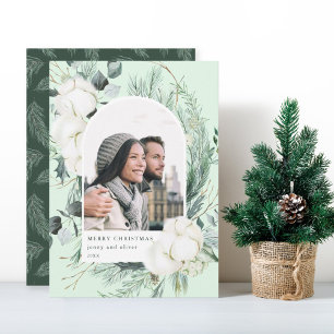Elegant Vattenfärgsbild för Blommigt av vinter-båg Julkort