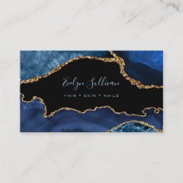 elegant vattenfärgsblå agate på svart visitkort