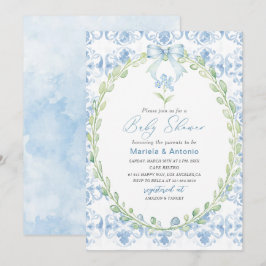 Elegant Vattenfärgsblå babybabybabyskor Inbjudningar
