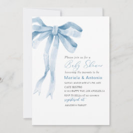 Elegant Vattenfärgsblå babybabybabyskor Inbjudningar